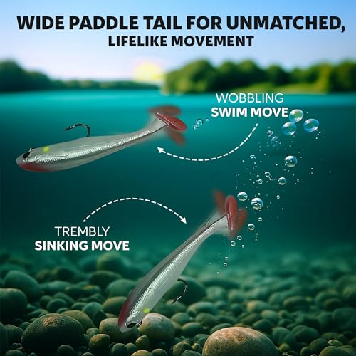 3 1/2" Pre-Rigged Jig Head Fishing Lures Pack of 5 - Soft Plastic Paddle Tail Swimbait with Hook for Freshwater and Saltwater