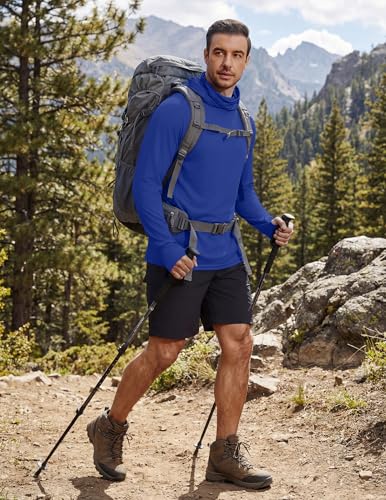 COOFANDY Mens UPF 50+ Sun Protection Hoodie with Mask Lightweight Long Sleeve SPF Fishing Shirts UV Hiking Running Rash Guard - color: Royal Blue, size: Small