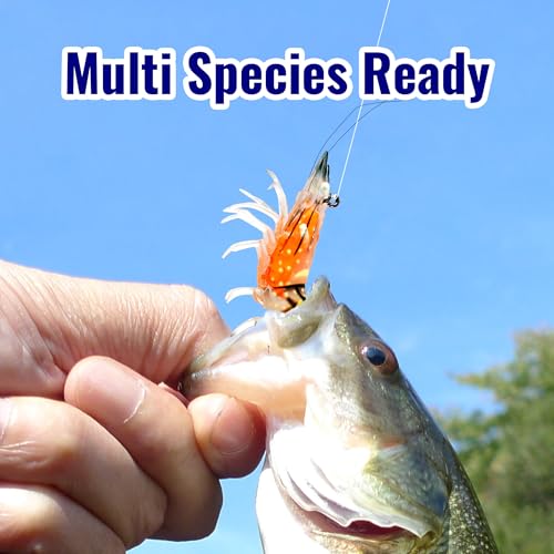 3Pcs Shrimp Fishing Lures for Saltwater and Freshwater Soft Bait Pre-Rigged Glow Eyes Lifelike Silicone Prawn Jig for Bass Trout Redfish Flounder Crappie Snook Walleye Fishing - color: 3.5 in 3pcs