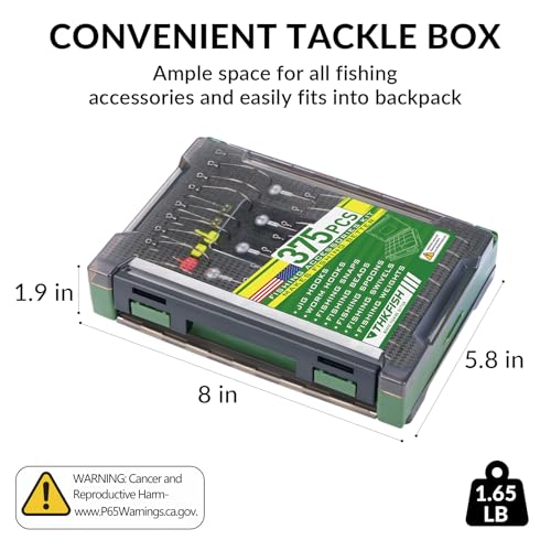 THKFISH 375pcs Fishing Accessories Kit, Double sided Organized Fishing Tackle Box with Tackle Included Hooks, Weights Sinkers, Bass Fishing Gear Gifts