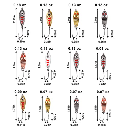 Trout Spoons Fishing Spoons Lures Kit,12pcs Trout Lures Single Hook Hard Metal Baits Mini Fishing Jigs Casting Trolling Spoon Lure for Crappie Char Perch Sunfish Trout - color: Type A