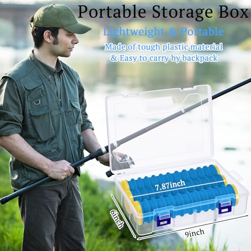 6 Pcs Fishing Leader Holder 6 Pack with Storage Box 72 Slot Snell Hook Organizer Anti-Tangle Rig Keeper for Walleye Catfish Bass Trout - color: Blue