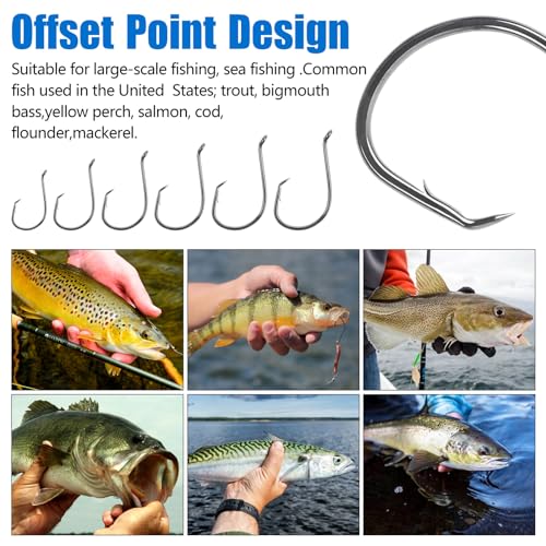 Circle Hooks Freshwater Saltwater Fishing Hooks 2X Strong High Carbon Steel Offset Catfish Fishing Hooks, Variety of Different Sizes - color: 150pcs hooks