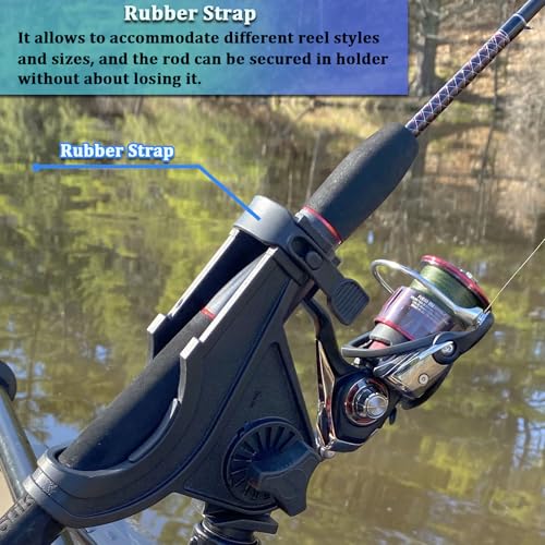Huntury Kayak Track Fishing Rod Holder with Rubber Strap Easy Adjust and Remove, Compatible with Baitcasting and Spinning Reels, Track Mount Accessories, Kayak Fishing Accessories - color: Pack Of 1