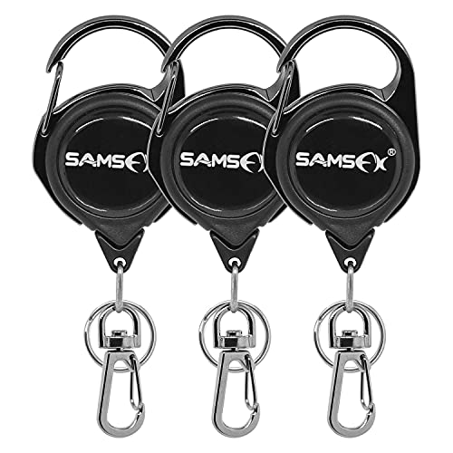 SAMSFX Fly Fishing Zinger Retractor for Anglers Vest Pack Tool Gear Assortment Combo 3pcs in Pack - color: Carabiner Retractors, 24" Nylon Cord, Rotating Clip