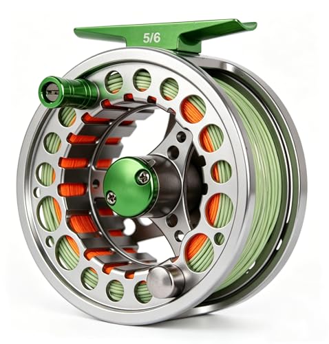 Fly Fishing Reel with Aluminum Alloy Body 5/6wt Die Cast Pre-Loaded Fly Reel with Line Combo for Trout Bass Carp Pike Panfish - color: Green