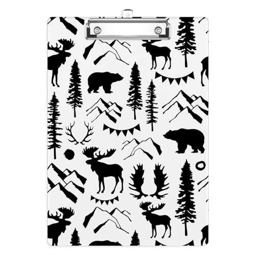 Vintage Bear Deer Clipboard, Forest Decorative Clip Board with Metal Clip Cute Plastic Clipboards A4 Standard Size 8.5" x 12.5" for Nurses, Students, Office - color: Vintage Bear Deer