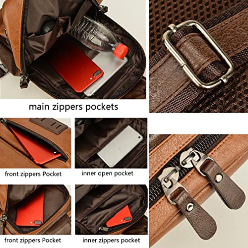 Genuine Leather Sling Bag for Men Women Shoulder Backpack Satchel Crossbody Chest Casual Outdoor Daypack - color: #06brown