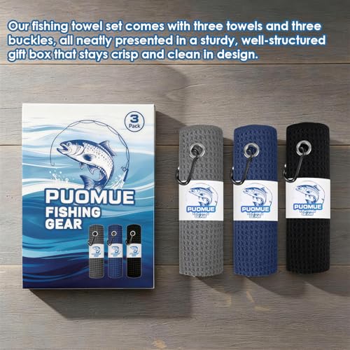 Puomue 3 Pack Microfiber Fishing Towels with Clip, 16" X 16", Waffle Pattern for Effective Cleaning of Fishing Gears or Dirty Hands, Perfect for Camping Towels and Hiking Towles - color: Multicolor