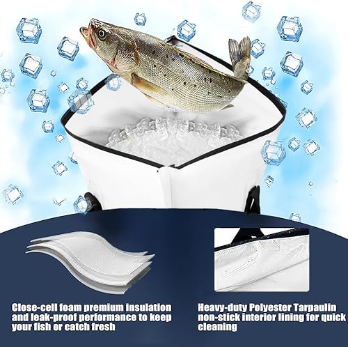 MORXPLOR Insulated Fish Cooler Bag for Fishing 41x17 47x17In 50x20In 60x24 72x30 80X40 Inches,Large Insulated Fish Kill Bag,Fishing Catch Bag Cooler with Water-resistant Zipper - color: 120 White