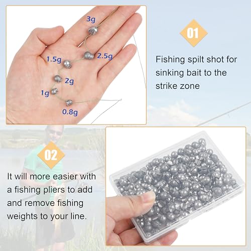 Split Shot Sinker Fishing Weights, 120pcs Removable Round Split Shot Fishing Line Sinkers Clip On Weights for Freshwater Saltwater Fishing - size: 2.5g_120pcs