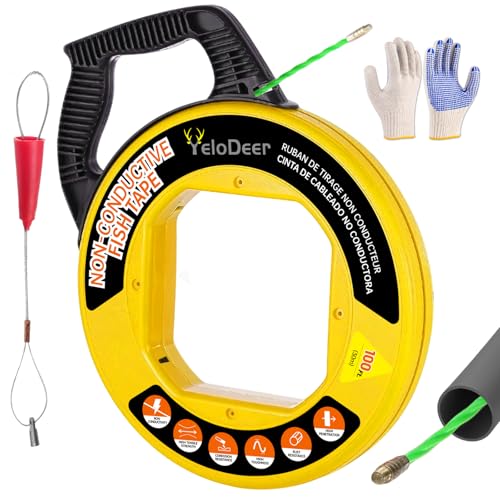 Non-Conductive Fish Tape Wire Puller 100 FT x 4.5 mm with Gloves, Flexible PET Wire Fishing Tools for Walls and Electrical Conduit, Rust-Proof - size: 100 ft