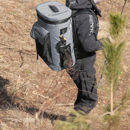 Buffalo Gear Fish Cooler Backpack 32Qt Waterproof Fishing Backpack Cooler Portable Fish Bag, Keep Ice Cold More Than 24 Hours - color: Grey
