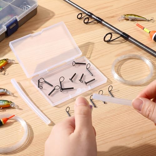 Fly Fishing Rod Tip Repair Kit 16 Pcs Tip Tops (4, 4.5, 5, 5.5) with 2 Glue Sticks, Metal Replacement Tips Portable Fishing Pole Repair Set for Fly Rods Broken Fish Pole