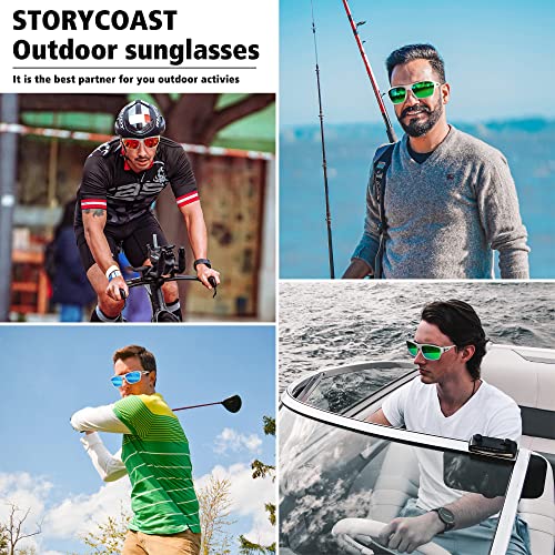 STORYCOAST Polarized Sports Sunglasses for Men Women Unbreakable Frame Cycling Fishing Driving - color: 3pack-black+clear/Blue+clear/Green