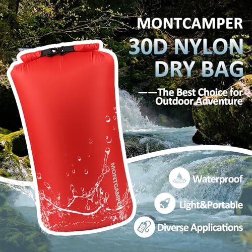 Waterproof Dry Bag 35L – 30D Nylon Roll Top Dry Sack with PU Coating, Lightweight Water-Resistant Storage for Kayaking, Camping, Hiking, Fishing & Beach (Red) - color: Red, size: 35L
