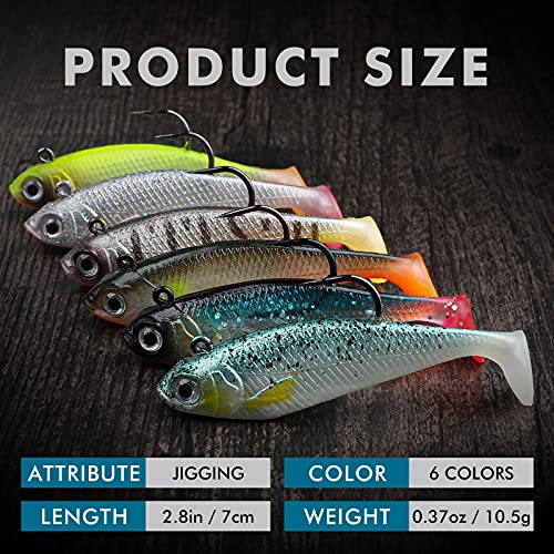 TRUSCEND Duramax Pre-Rigged Fishing Lures with BKK Jig Hooks, Easy Catch 10X Tear-Resistant TPE Soft Swimbaits for Bass Trout Crappie Walleye Redfish Grouper, Fishing Bait for Saltwater and Freshwater - color: E-2.8"-0.37oz