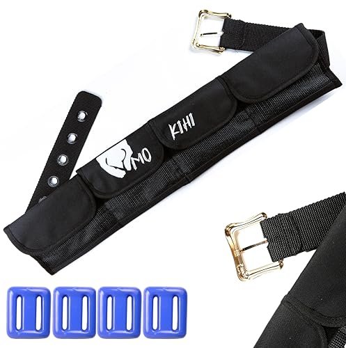Pro Scuba Diving Weight Belt with 4 Pockets, Quick Release Buckle, Adjustable Waist 115cm, Lead Protection, Heavy-Duty for Scuba, Freediving, Spearfishing