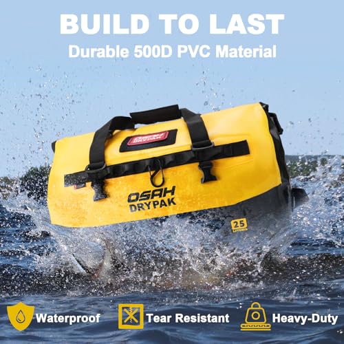 OSAH DRYPAK Waterproof Duffel Bag 25L/40L/60L – Heavy-Duty Motorcycle Tail Bag, Roll-Top Dry Bag for Travel, Camping, Boating, Kayaking, Outdoor Adventure - color: YELLOW, size: 60L