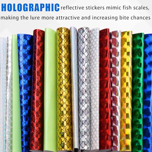 15pcs Fishing Lure Stickers Holographic Adhesive Fish Scale Lure Tape for DIY Jigs Spoons Metal Baits Lure Making Supplies