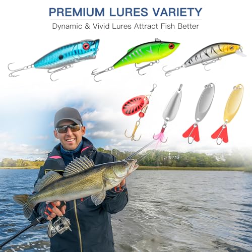 WITOROR Fishing Lures, Tackle Box with Tackle Included, Crankbaits, Soft Plastic Baits, Hooks, Weights & Fishing Accessories, Freshwater Fishing Gear Kit for Bass, Trout, Walleye & Beginners - size: 144pcs Basic Kit