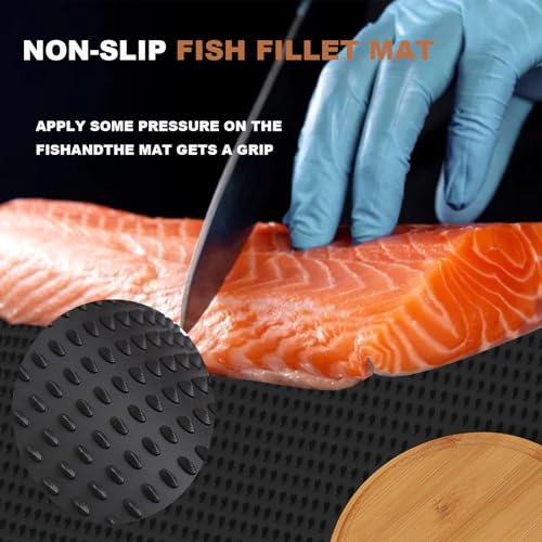 Fish Fillet Mat with Fish Cutting Board, Extra Large 33"x15.75", Non-Slip Fish Cleaning Mat with Measuring Scale, Portable Rollable Fish Fillet Board