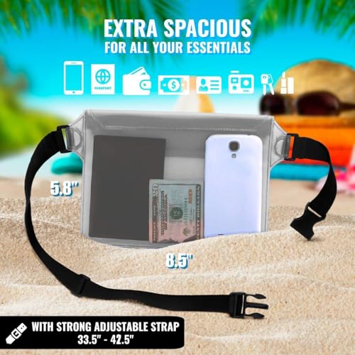 AiRunTech Waterproof Fanny Pack,Phone Pouch Dry Bag for Passport Wallet Purse,Floating Waterproof Bags for Travel Beach Swimming Kayaking Boating Cruise Accessories - color: Black + Clear