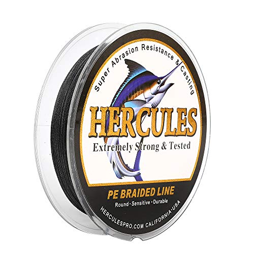 HERCULES Cost-Effective Super Strong 4 Strands Braided Fishing Line 6LB to 100LB Test for Salt-Water, 109/328 / 547/1094 Yards (100M / 300M / 500M / 1000M), Diam# 0.08MM - 0.55MM, Hi-Grade - color: Black, size: 10LB(4.5KG)-0.12MM-1094YDS(1000M)
