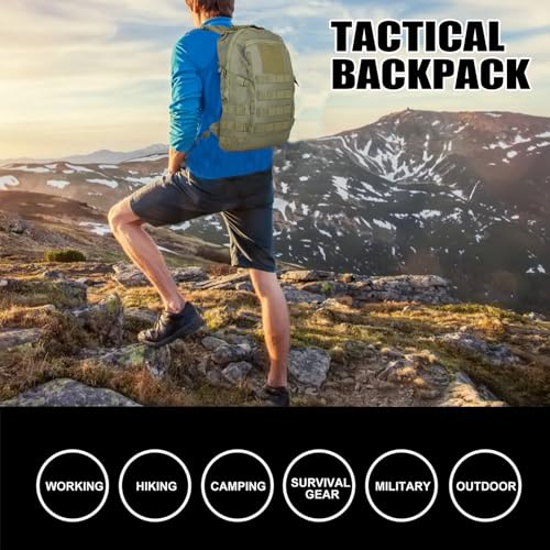 Small Tactical Hiking Backpack, 12L MOLLE Bookbag Daypack for Travel | MOLLE webbing expands carry options;compact,lightweight design fits hiking,school,camping,travel and daily use - color: Green