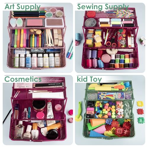 Glitter Art & Craft Tool Storage Box,3-Layer Stackable Carry Tackle Box Sewing Box Organizer for Art Supply, Makeup,Sewing Supply (Green) - color: Green