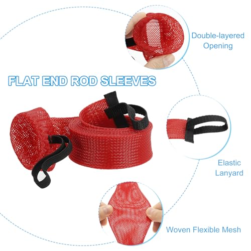 PATIKIL Rod Sock, Fishing Rod Sleeve Cover Braided Mesh Pole Protector Gloves Fishing Tools Flat End for Spinning Fishing Rod Fly Rod Ice Rod Casting Rod - color: Red, size: 75 Inch