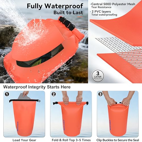 MARCHWAY Floating Waterproof Dry Bag Backpack 5L/10L/20L/30L/40L, Roll Top Sack Keeps Gear Dry for Kayaking, Rafting, Boating, Swimming, Camping, Hiking, Beach, Fishing - color: Orange, size: 5L