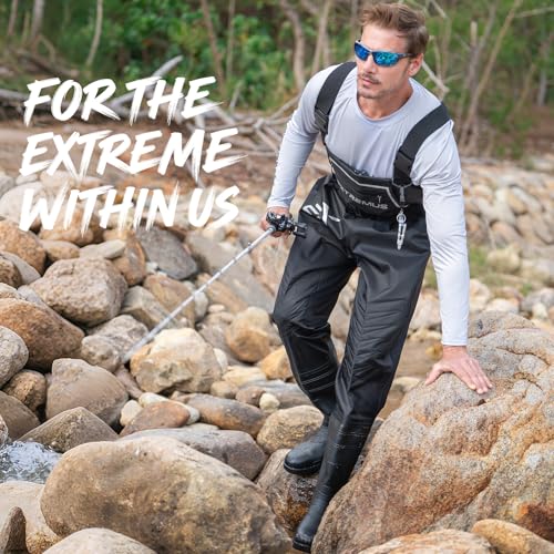 Extremus MarshPro Fishing Waders for Men, 100% Waterproof PVC Chest Waders with Slip-Resistant Boots - color: Black, size: 5