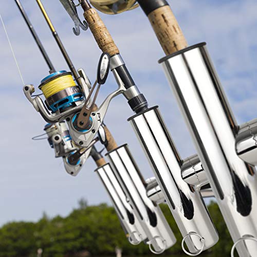 AMYSPORTS Stainless Steel Trolling Rod Holder Clamp Side Mount Fishing Pole Holders Adjustable Kayak Rail Rods Supporters Boat Sailboat for Boating - size: Size4PCS