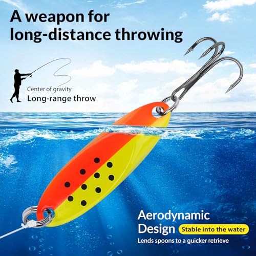 THKFISH Fishing Lure Spoons Trout Spoons for Fishing Jigging with Hooks - color: Color 2#, size: ['3/4 oz - 5 pieces']