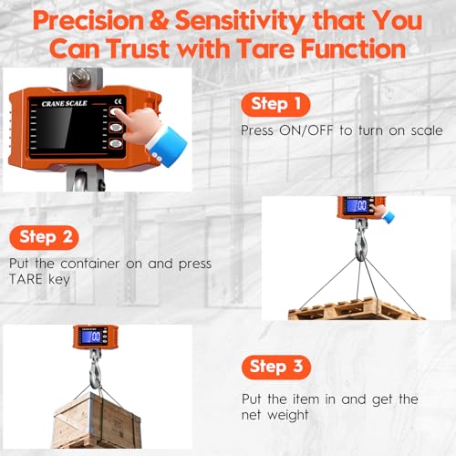 Digital Crane Scale 2200lb/1000Kg Digital Hanging Scale with LCD Screen, Crane Scale Industrial Heavy Duty with Unit Change, High Precision Crane Scale for Market, Farm, Construction, Factory