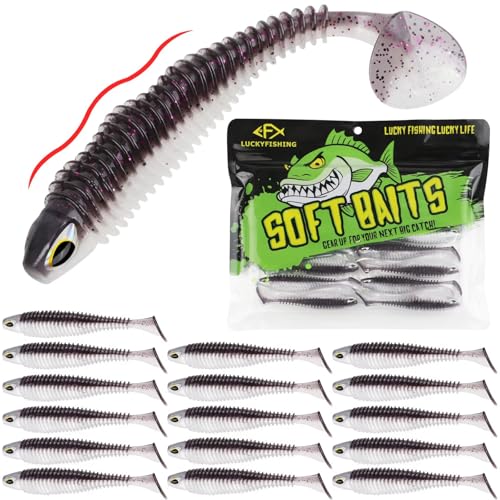 LUCKYFISHING Paddle Tail Swimbaits 10/16/20 PCS Fishing Lures Soft Plastic Lures for Trout Crappie Walleye Soft Baits for Bass Fishing Freshwater Saltwater 4.1/3.5/3/2.5 Inch - color: Purple Pearl, size: 3 inch-16pcs