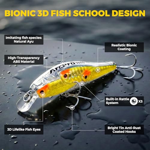 Fishing Lures Minnow Fishing Jerkbait Hard Bait, Noisy Wiggling and Vibrating Actions for More Bites, Deep Diving Swimbait Hard JerkBaits for Bass Pike Trout Walleye Freshwater Saltwater - color: Plecoglossus Altivelis