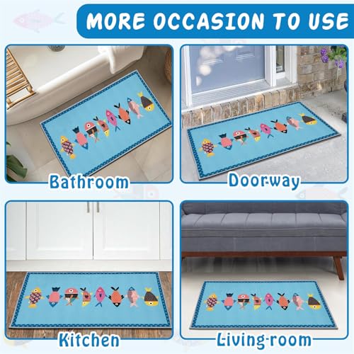Welcome Entrance Doormat Inside Outside Small Fish Door Mat Ocean Fish Beach Doormat Indoor Outdoor Non-Slip Mat for Patio Aesthetic Welcome Rug Front Back Door Blue Washable Entryway Mat - color: Fish