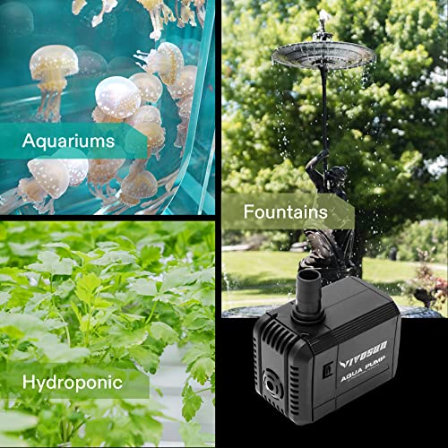 VIVOSUN 2-pack 210GPH Submersible Pump(800L/H, 8W), Ultra Quiet Water Pump with 3.3ft High Lift, Fountain Pump with 5ft Power Cord, 2 Nozzles for Fish Tank, Pond, Aquarium, Statuary, Hydroponics - size: 6"×5"-210-2-pack