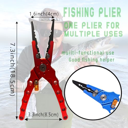 Fishing Pliers with Sheath，gloves and Lanyard; Multi-purpose Saltwater Fishing Pliers with Split Ring,Corrosion Resistance Fly Fishing Pliers(Red)