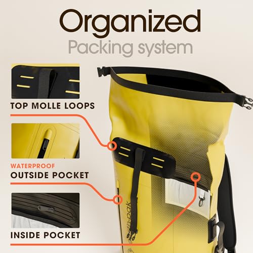 Earth Pak Waterproof Backpack - Heavy Duty Roll-Top Closure with Easy Access Front-Zippered Pocket and Cushioned Padded Back Panel for Comfort with IPX8 Waterproof Phone Case, Yellow, 85L, Messenger - color: Yellow, size: 85L