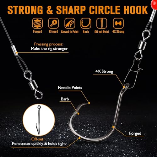 Dovesun Fish Finder Rig with Float 20.5" Surf Fishing Rigs 90LB Surf Fishing Tackle for Shark Bluefish Stripers 6PCS 5/0 8/0 - color: 5/0 Circle Hook