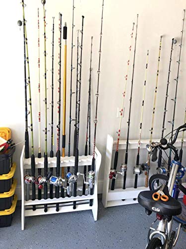 StoreYourBoard Marlin Fishing Rod Rack for Garage & Dock | Freestanding Fishing Pole Holders for Garage Holds Up to 24 Rods & Reels | Washable Weather-Resistant PVC Fishing Rod Storage Organizer