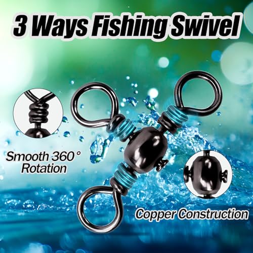 50pcs 3 Ways Ball Bearing Swivels FS/ZH-04 | Fishing Terminal Tackle Kit, Barrel Swivels Fishing Tackle Kit,for Crankbaits Sinker Weights, Connectors Saltwater - color: Black, size: 4#+5#+2#+1/0#+3/0#