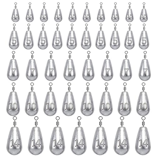 Fishing Weights Sinkers Kit Bass Casting Weights Drop Shot Weights with Swivel for Freshwater Saltwater Catfish Weights - style: 43pcs