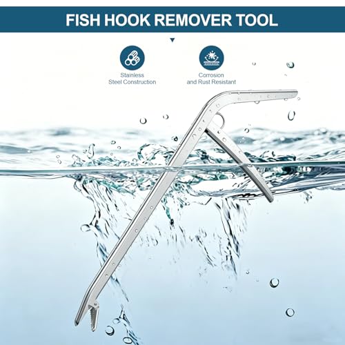 11.5-Inch Fish Hook Remover, Stainless Steel Fishing Tool – Saltwater & Freshwater Hook Extractor Pliers with Serrated Jaw, Non-Slip Safety Dehooker for Anglers