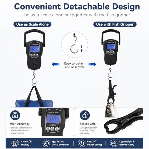 Digital Fish Scale, 75KG （165LB） Professional Fishing Scale Luggage Scale & Fish Lip Gripper Set with 5FT Tape Measure (with A Lip Gripper)