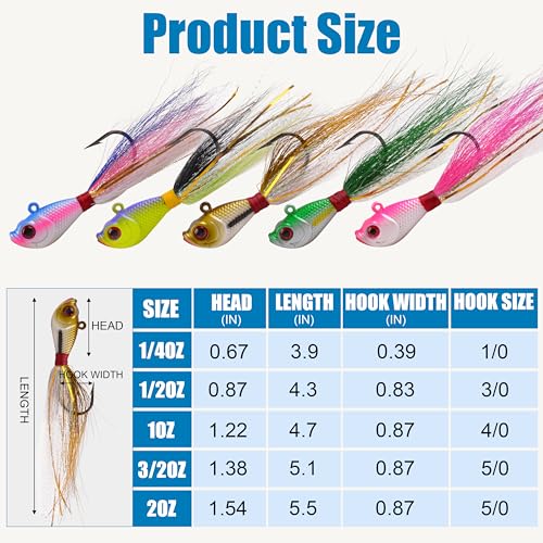 Bucktail Jigs Saltwater Fishing Lures, 5pcs Premium Bucktail Hair Jigs Head Saltwater Striper Lures for Bass Flounder Bluefish Halibut Redfish Surf Fishing 1/4oz 1/2oz 1oz 1.5oz 2oz - color: Green/White, size: 1/2oz