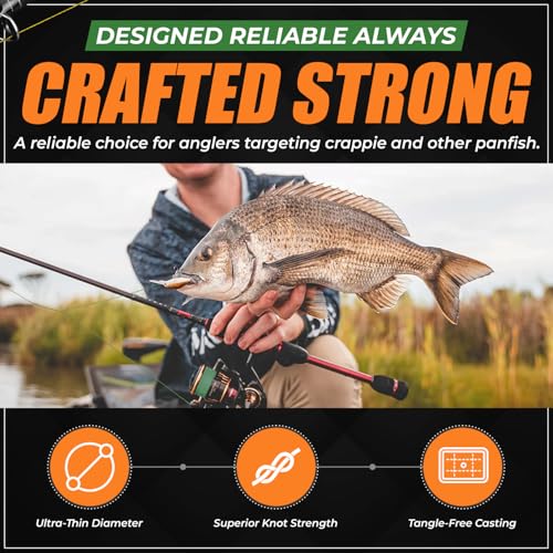 FINS Crappie Braided Fishing Line – Micro Diameter 4-Strand Ultralight Braid for Crappie, Perch, Sunfish and Panfish, High Visibility, Low Memory, Ultralight Freshwater Spinning Reel Braid - color: Black, size: 500 Yards